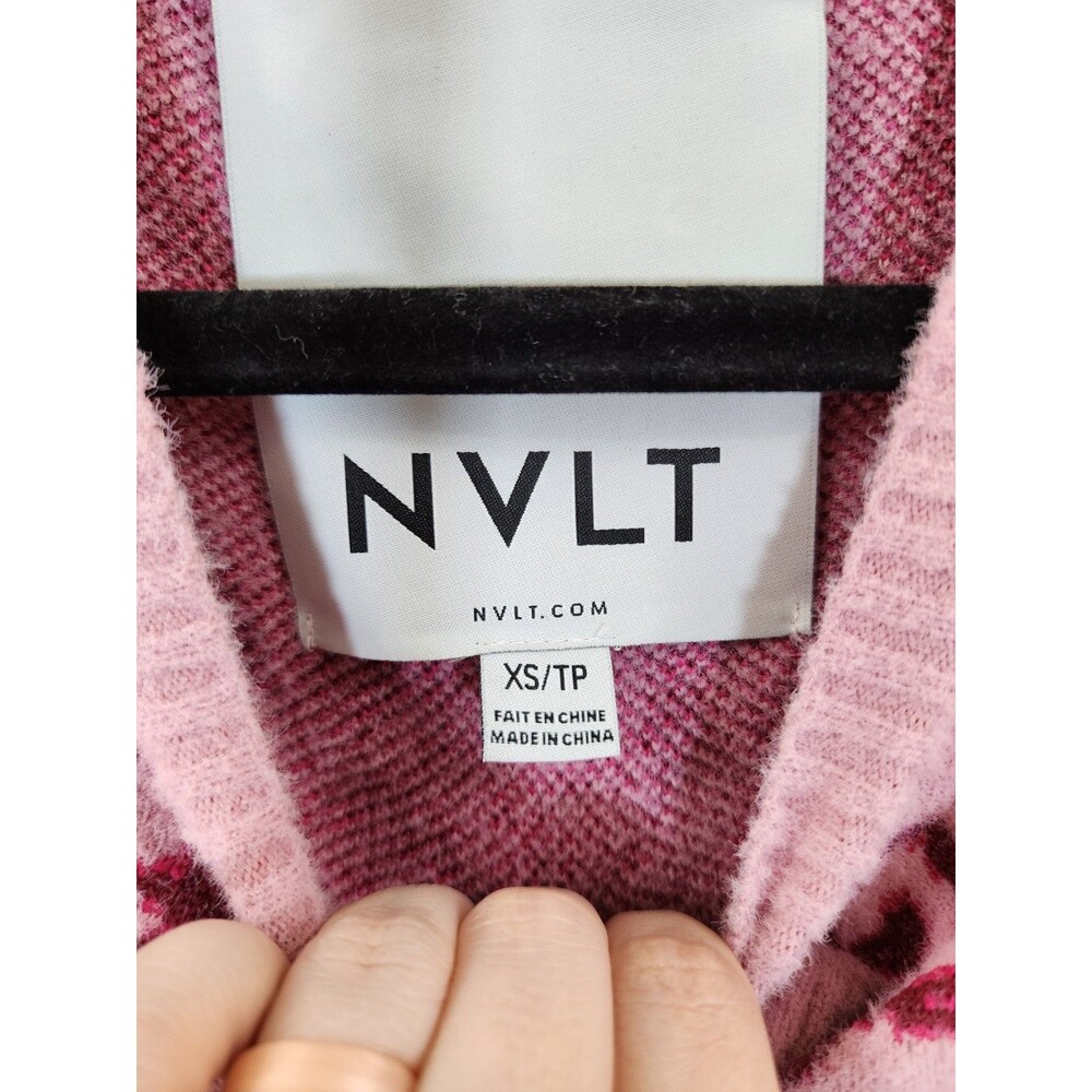Anthropologie NVLT Womens XS Pink Damask Fringe Knit Button Cardigan Sweater - Picture 5 of 7